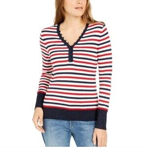 Tommy hilfiger stripe metallic Henley sweater top xs nwt